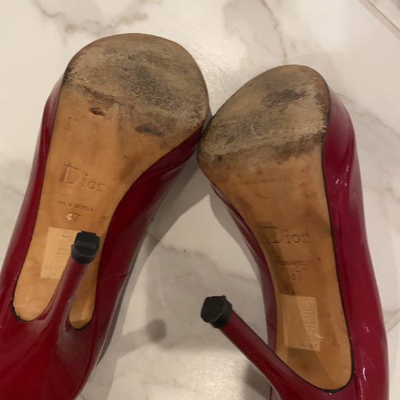 Dior burgundy platform pumps with open toe, size 37 - Picture 4 of 11